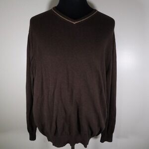 Jos A Bank Sweater Mens XL Joseph Cotton/Cashmere Pullover Knit V-Neck Brown